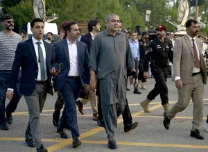 Federal Interior Minister Mohsin Naqvi inspects the preparations and arrangements at 'D-Chowk' in the federal capital in connection with the celebrations of Pakistan's 79th Independence Day.