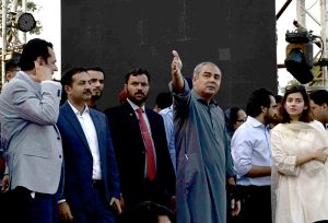 Federal Interior Minister Mohsin Naqvi inspects the preparations and arrangements at 'D-Chowk' in the federal capital in connection with the celebrations of Pakistan's 79th Independence Day.