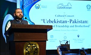 Federal Minister for National Heritage and Culture, Aurangzeb Khan Khichi, addressing a special cultural concert, “Uzbekistan-Pakistan: Melodies of Friendship and Brotherhood,” hosted by the Embassy of the Republic of Uzbekistan in Pakistan to mark the 35th Anniversary of the Independence of Uzbekistan at PNCA