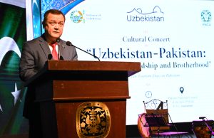 Ambassador of Uzbekistan to Pakistan is Alisher Tukhtaev, addressing a special cultural concert, “Uzbekistan-Pakistan: Melodies of Friendship and Brotherhood,” hosted by the Embassy of the Republic of Uzbekistan in Pakistan to mark the 35th Anniversary of the Independence of Uzbekistan at PNCA