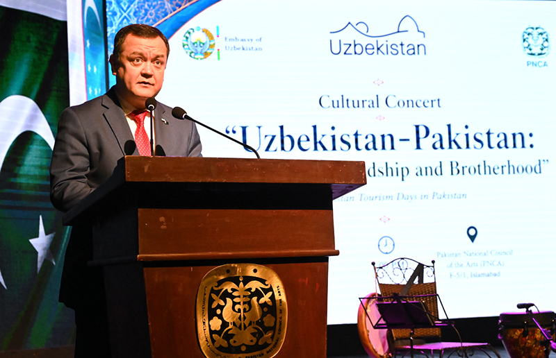 Ambassador of Uzbekistan to Pakistan is Alisher Tukhtaev, addressing a special cultural concert, “Uzbekistan-Pakistan: Melodies of Friendship and Brotherhood,” hosted by the Embassy of the Republic of Uzbekistan in Pakistan to mark the 35th Anniversary of the Independence of Uzbekistan at PNCA