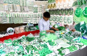 A roadside vendor displays pressure horns for sale despite a government ban on their sale and use ahead of Pakistan's Independence Day celebrations on August 14.