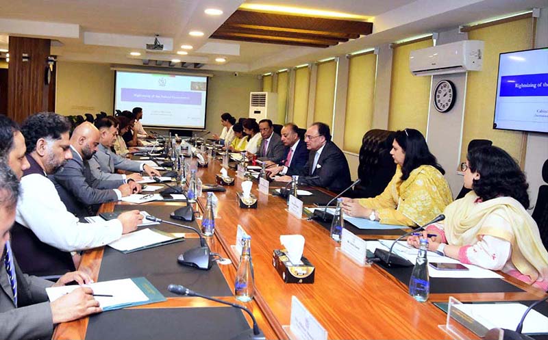 Federal Minister for Finance and Revenue, Senator Muhammad Aurangzeb, chairing a meeting of the Sub-Committee on Rightsizing of the Federal Government at the Finance Division