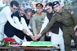 Provincial Minister for Labor and Manpower Muhammad Mansha Ullah Butt, cutting Azadi Cake at Historic Fort