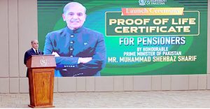 Prime Minister Muhammad Shehbaz Sharif digitally launches the proof of life certificate for pensioners.