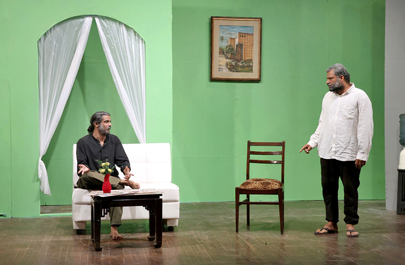 Artists from the Arts Council of Pakistan perform in the play “A Dice” on the fifth day of the ongoing Wasdhari Sindhi Theatre Festival