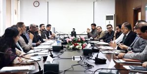 Federal Minister for Planning, Development and Special Initiatives Ahsan Iqbal chairing a meeting of the Prime Minister's Committee on ML-1 Financing, attended by DG FWO and senior officials from relevant ministries and authorities