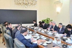 Federal Minister for Economic Affairs, Ahad Cheema, in meeting with the President of Japan International Cooperation Agency (JICA), Dr. Tanaka Akihiko.