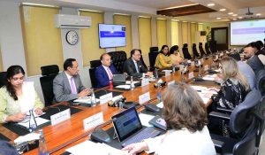 Federal Minister for Finance and Revenue, Senator Muhammad Aurangzeb, chairing a meeting of the Sub-Committee on Rightsizing of the Federal Government at the Finance Division