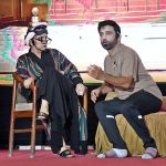Artists performing in a comedy and improvisational stage play " AnarKali " at Latif Auditorium Hall Chandka Medical College in collaboration with Shaheed Mohtarma Benazir Bhutto Medical University, Organized by Koohi Goth Women's Hospital Karachi