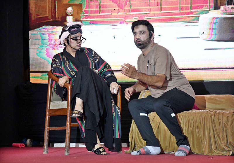 Artists performing in a comedy and improvisational stage play " AnarKali " at Latif Auditorium Hall Chandka Medical College in collaboration with Shaheed Mohtarma Benazir Bhutto Medical University, Organized by Koohi Goth Women's Hospital Karachi