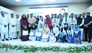 Chairperson of the Board of Intermediate and Secondary Education (BISE) Gujranwala, Engr Dr Aqsa Shabbir, and Vice Chancellor of Government College Women University Sialkot (GCWUS), Prof Dr Shazia Bashir, distribute result cards, gold medals and cash awards among top position holders during the Matriculation Examination Annual 2026 prize distribution ceremony.