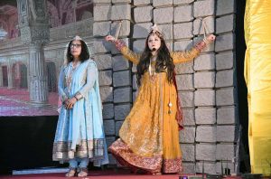 Artists performing in a comedy and improvisational stage play " AnarKali " at Latif Auditorium Hall Chandka Medical College in collaboration with Shaheed Mohtarma Benazir Bhutto Medical University, Organized by Koohi Goth Women's Hospital Karachi