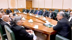 Chief Justice of Pakistan/Chairman, National Judicial (Policy Making) Committee (NJPMC), in a consultative meeting with a delegation of the Khyber Pakhtunkhwa Bar Council, led by its Vice Chairman and comprising members representing various districts of the province, at the Supreme Court of Pakistan, Branch Registry