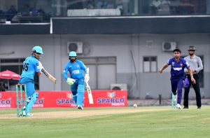 Players in action during the National Champions Cup 2026-27 match between Pakistan Blues and Pakistan Whites at Multan Cricket Stadium.