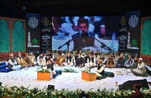 Federal Minister for Religious Affairs Sardar Muhammad Yousaf addresses a Mehfil-e-Naat organized at the Pakistan National Council of the Arts (PNCA) in connection with 12th Rabi-ul-Awwal and Eid Milad-un-Nabi (PBUH) celebrations.
