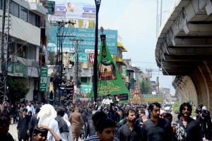 Security personnel remain on high alert as authorities deploy strict security measures to ensure the safety of mourners during the Chehlum procession commemorating the martyrdom of Hazrat Imam Hussain (RA) at Raja Bazar in the twin cities.