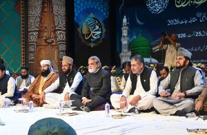 Federal Minister for Religious Affairs Sardar Muhammad Yousaf addresses a Mehfil-e-Naat organized at the Pakistan National Council of the Arts (PNCA) in connection with 12th Rabi-ul-Awwal and Eid Milad-un-Nabi (PBUH) celebrations.