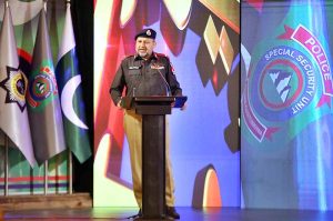 Inspector General of Police Khyber Pakhtunkhwa Zulfiqar Hameed addresses a ceremony held to observe Police Martyrs' Day, paying tribute to the sacrifices of police personnel in the line of duty. APP/SYR/TZD/SSH