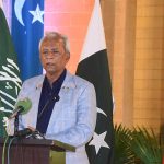 Governor Sindh Syed Muhammad Nehal Hashmi talking to media persons at Governor House