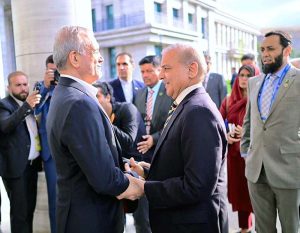 Prime Minister Muhammad Shehbaz Sharif meets the President of Iran H.E. Dr. Masoud Pezeshkian on the sidelines of the 26th SCO Council of Heads of State Conference.