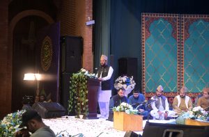 Federal Minister for Religious Affairs Sardar Muhammad Yousaf addresses a Mehfil-e-Naat organized at the Pakistan National Council of the Arts (PNCA) in connection with 12th Rabi-ul-Awwal and Eid Milad-un-Nabi (PBUH) celebrations.