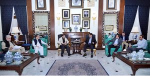 Sindh Chief Minister Syed Murad Ali Shah meets with Federal Minister for Railways Muhammad Hanif Abbasi at the CM House to discuss the expansion and modernization of railway services and infrastructure in Sindh