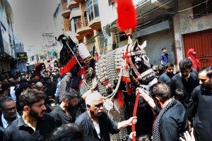 Security personnel remain on high alert as authorities deploy strict security measures to ensure the safety of mourners during the Chehlum procession commemorating the martyrdom of Hazrat Imam Hussain (RA) at Raja Bazar in the twin cities.