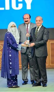 Prime Minister Muhammad Shehbaz Sharif presents awards to high achievers at the International Youth Day ceremony