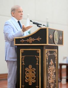 Prime Minister Muhammad Shehbaz Sharif addresses the Balochistan National Workshop.
