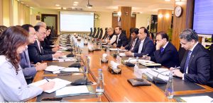 Federal Minister for Finance and Revenue, Senator Muhammad Aurangzeb, chairing the meeting of the Access to Finance Steering Committee at the Finance Division.