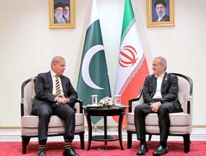 Prime Minister Muhammad Shehbaz Sharif meets the President of Iran H.E. Dr. Masoud Pezeshkian on the sidelines of the 26th SCO Council of Heads of State Conference.