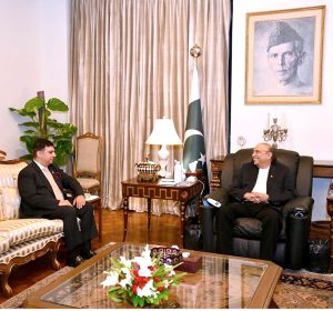 President Asif Ali Zardari meeting Ambassador-designate of Pakistan to Sweden, Ahmed Amjad Ali at Aiwan-e-Sadr.