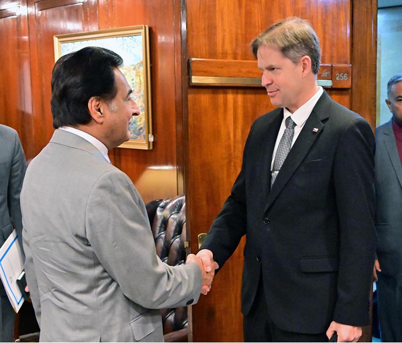 Speaker National Assembly Sardar Ayaz Sadiq receiving Member of the European Parliament Mr. Ondrej Dostal at Parliament House