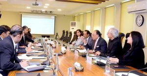 Federal Minister for Finance and Revenue, Senator Muhammad Aurangzeb, chairing the meeting of the Access to Finance Steering Committee at the Finance Division.
