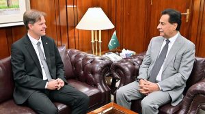 Speaker National Assembly Sardar Ayaz Sadiq receiving Member of the European Parliament Mr. Ondrej Dostal at Parliament House