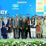 Prime Minister Muhammad Shehbaz Sharif in a group photo with high achievers at the International Youth Day Ceremony