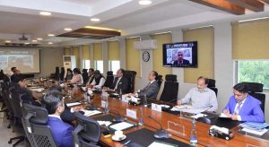 Federal Minister for Finance and Revenue, Senator Muhammad Aurangzeb, chairing the Committee on Genetically Modified (GM) Corn meeting at the Finance Division.