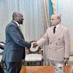 Prime Minister Muhammad Shehbaz Sharif shakes hand with Vice President Government Affairs and Public Policy of Google Mr. Wilson White