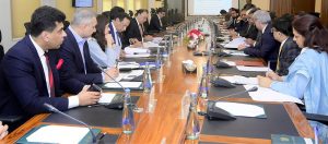 Federal Minister for Finance and Revenue, Senator Muhammad Aurangzeb, chairing a meeting of the Cabinet Committee on State-Owned Enterprises (CCoSOEs) at the Finance Division.