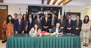 Signing ceremony of the Project Agreement for Pakistan's first Diversified Payment Rights (DPR) Programme between IFC and Bank Alfalah Limited (BAFL), marking a significant milestone, in the presence of Federal Minister for Finance and Revenue, Senator Muhammad Aurangzeb, at Finance Division.