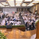 Federal Minister for Finance and Revenue, Senator Muhammad Aurangzeb, addressing the inauguration ceremony of the Saifee Hospital Cardiac Wing at Aljamea-tus-Saifiyah University Auditorium