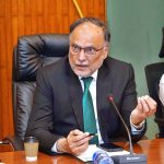 Federal Minister for Planning, Development & Special Initiatives Prof. Ahsan Iqbal addressing a policy dialogue on unlocking Pakistan's high-value automotive export potential under URAAN Pakistan