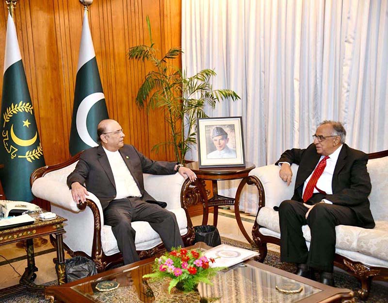 President Asif Ali Zardari in a meeting with Federal Tax Ombudsman Mr. Zafar-ul-Haq Hijazi at Aiwan-e-Sadr