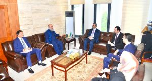 Federal Minister for Commerce Jam Kamal Khan holds a meeting with Syrian Foreign Minister, Asaad Hassan al-Shaibani at the Ministry of Commerce to discuss ways to strengthen bilateral trade, investment and economic cooperation between Pakistan and Syria.