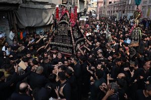 Mourners attending the Chehlum procession to commemorate the martyrdom of Hazrat Imam Hussain (RA), the grandson of Holy Prophet Muhammad (PBUH) as mark the 40th day of mourning that commemorates the martyrdom of Hazrat Imam Hussain at the 7th-century battle of Karbala.
