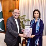 President Asif Ali Zardari receiving the Annual Report 2025 of the Federal Ombudsperson Secretariat for Protection against Harassment (FOSPAH) from Ombudsperson Ms. Fauzia Viqar at Aiwan-e-Sadr