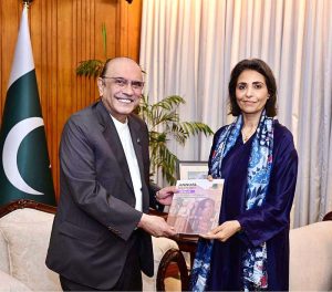 President Asif Ali Zardari receiving the Annual Report 2025 of the Federal Ombudsperson Secretariat for Protection against Harassment (FOSPAH) from Ombudsperson Ms. Fauzia Viqar at Aiwan-e-Sadr