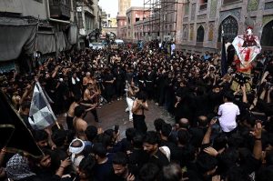 Mourners attending the Chehlum procession to commemorate the martyrdom of Hazrat Imam Hussain (RA), the grandson of Holy Prophet Muhammad (PBUH) as mark the 40th day of mourning that commemorates the martyrdom of Hazrat Imam Hussain at the 7th-century battle of Karbala.