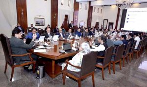 Sindh Chief Minister Syed Murad Ali Shah presides over a meeting of the provincial cabinet at the Chief Minister House.
